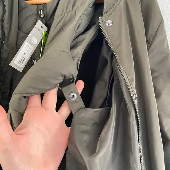 NWT Sam Edelman JacketSatin Olive Green Bomber With Puffy Vest Size XS/S